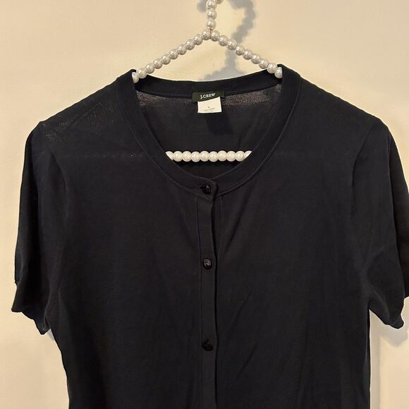 J Crew Sweater Womens Large Cardigan Navy Blue Short Sleeve preppy academia - Picture 4 of 10